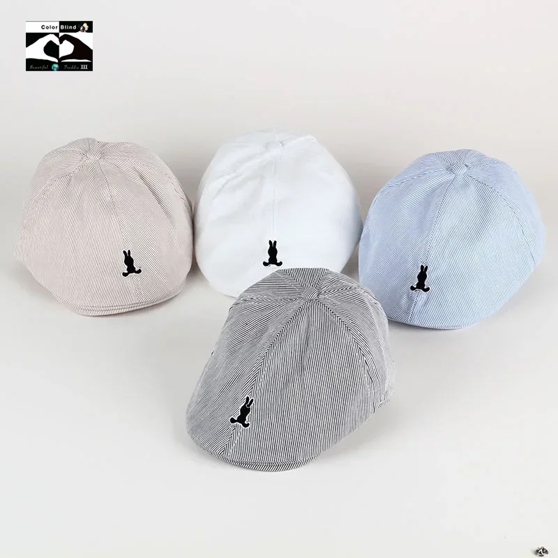 Hot Solid Color Children Berets Stripe Cotton Thin Fashion Simple Kids Hats & Caps Berretto Baby Caps for Boys Girls