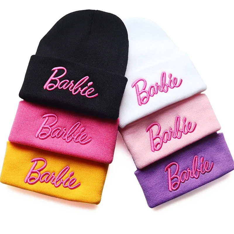 Kawaii Autumn Winter Warm Wool Hat Barbie Cartoon Embroidered Knitted Hat Cute Female Hat Pullover Hat Ski Hat Girl Gift