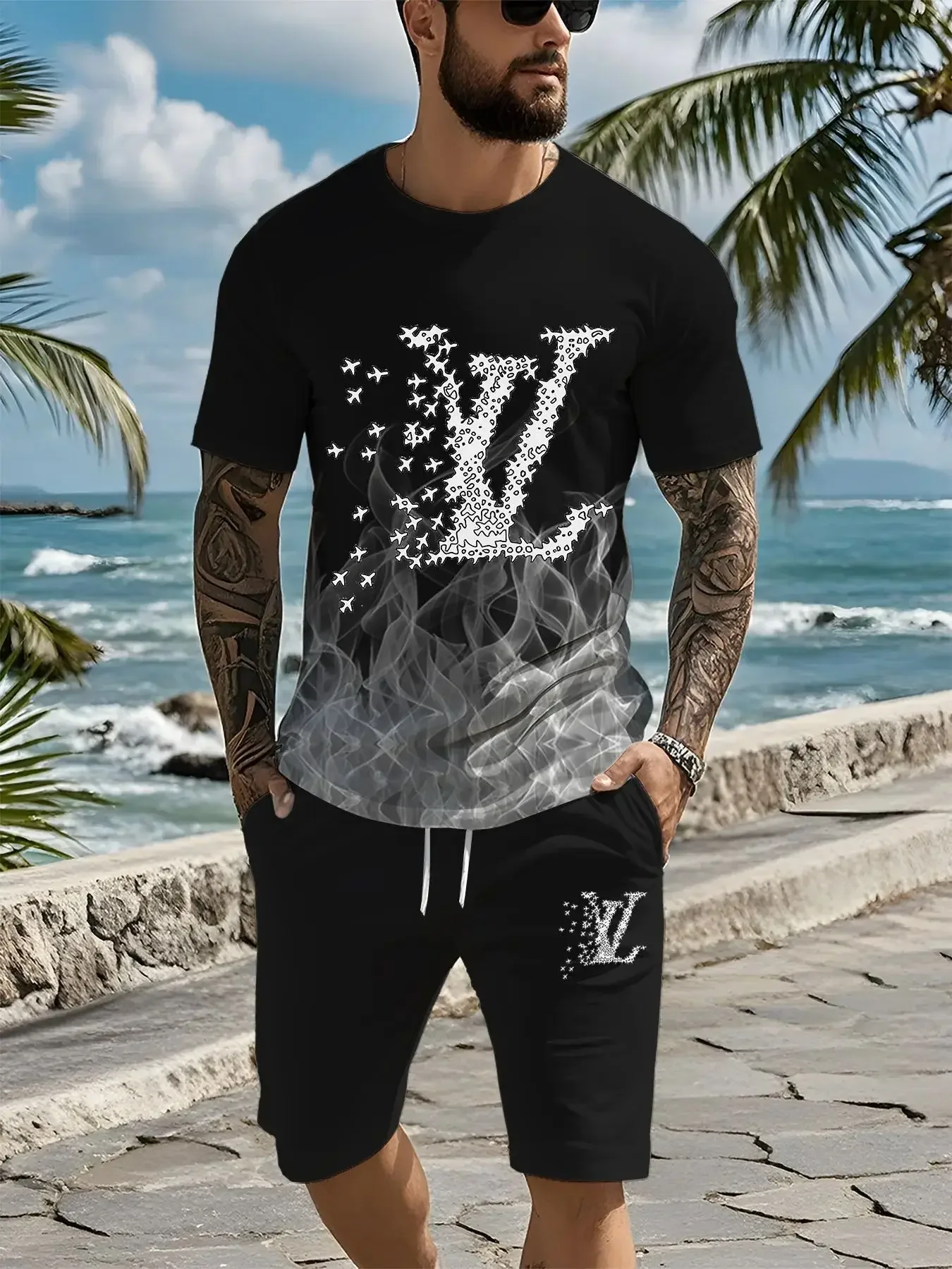 2025 Men’s Luxury Quick-drying T-shirt Set American Luxury Brand Casual, Comfortable and Breathable High-end T-shirt Shorts Y2K