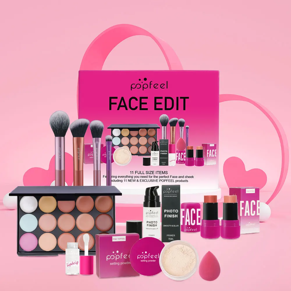 POPFEEL All In One Makeup Kit Eyeshadow Powder Lipgloss Lipoil,Valentine’s Day Gift for Girls Women