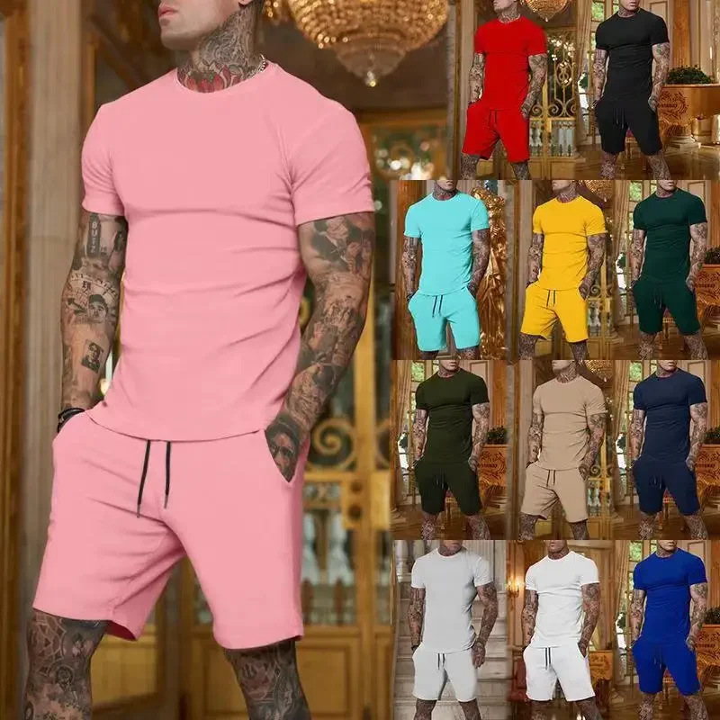 2024 Fashionable and casual summer outdoor sports suit men’s breathable T-shirt shorts casual and fashionable two-piece set
