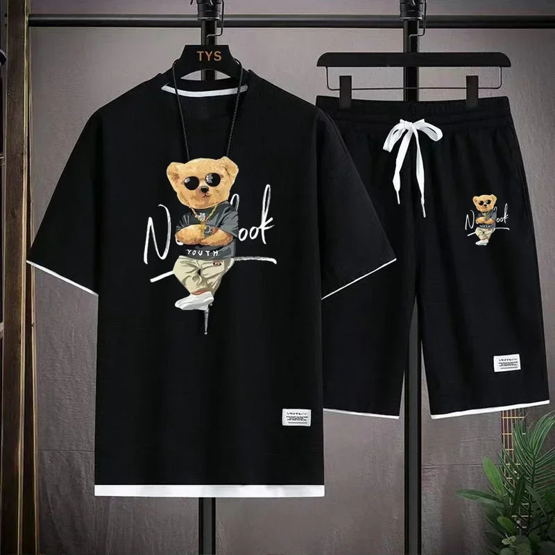2024 Summer men’s sportswear set Japanese fashion Harajuku Sportswear men’s casual short-sleeved T-shirt + shorts 2-piece set