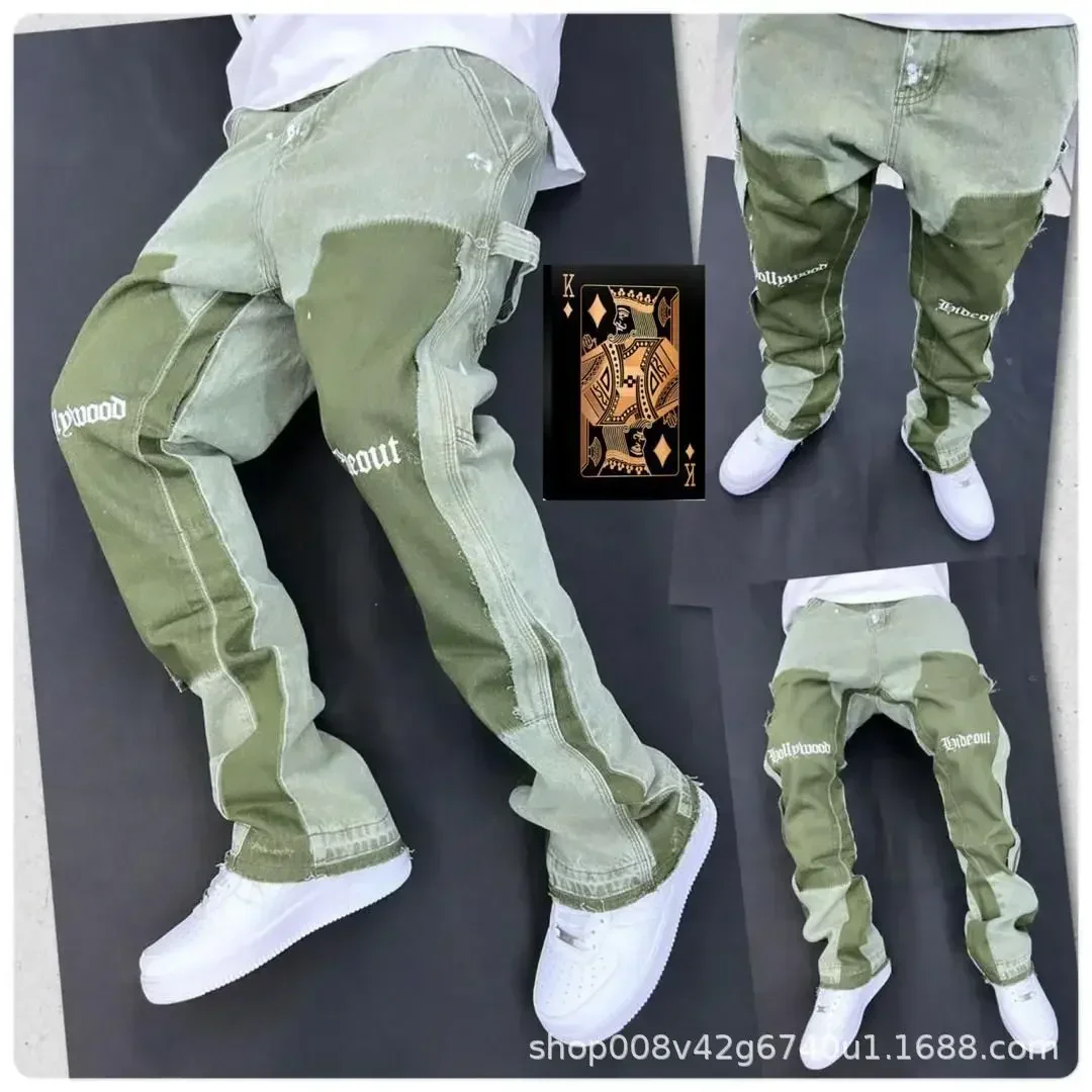 2025 Vintage Men’s Jeans Distressed Vibe Bell Bottoms Clean Fit Woodworking Workwear Denim Pants For Outdoor Trade