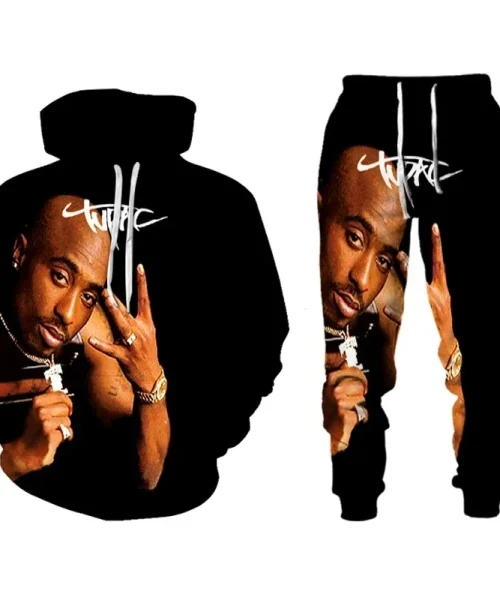 Rap Singer 2 PAC Tupac 3D Printed Hoodie Suit Men Sweatshirts Sweatpants Casual Fashion Two Piece Tracksuit Set Men’s Clothing