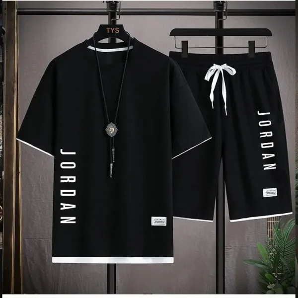 2024 Men’s Summer Waffle Set Brand Fashion Casual T-shirt+Shorts Set Men’s Sports Set Loose ComfortableSlow RunningQuick Dr