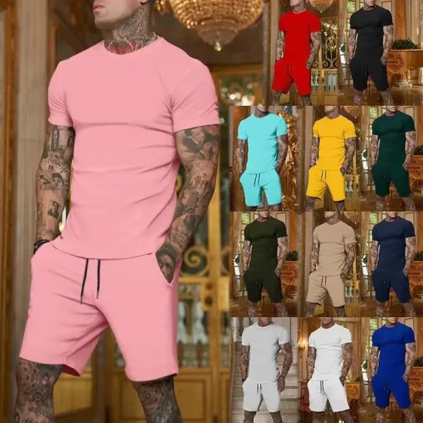 2024 Fashionable and casual summer outdoor sports suit men’s breathable T-shirt shorts casual and fashionable two-piece set