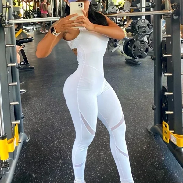 Sports Jumpsuit Push Up Gym Clothing for Women Outfit Sport Set 2024 Sportswear Fitness Overalls Pilates Clothes Yoga Wear White